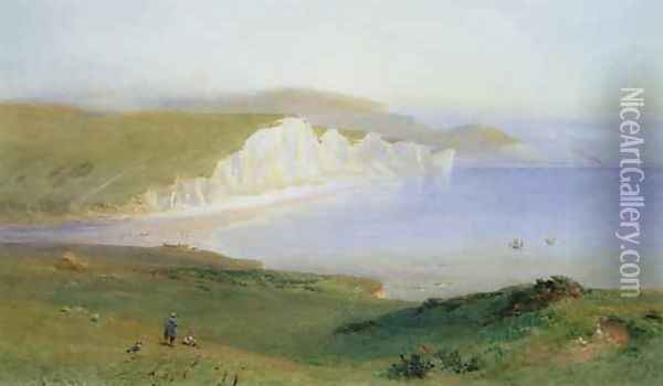 The Seven Sisters and the Mouth of the Cuckmere Oil Painting - Henry George Hine