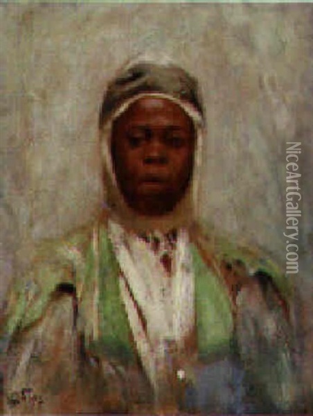 Portrait Of A Moor, Small Half Length Oil Painting - Otto Friedrich