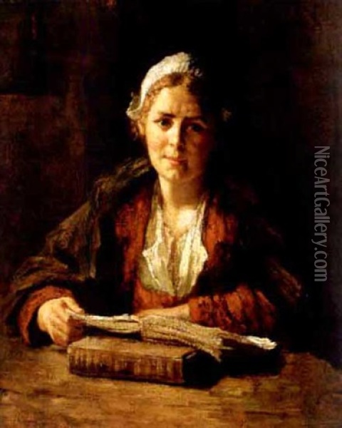Pretty Dutch Girl Reading Oil Painting - Bernard de Hoog