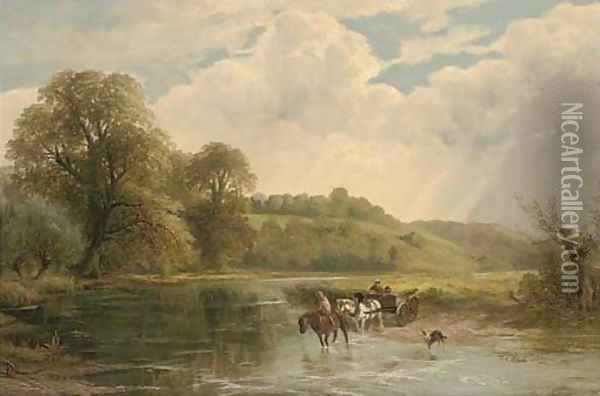 Fording the river, the vale of Evesham Oil Painting - George Turner
