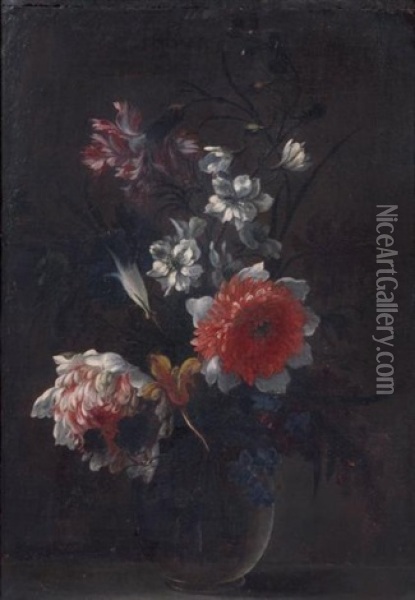 Bouquet De Fleurs Dans Un Vase En Verre Oil Painting - Nicolas Baudesson