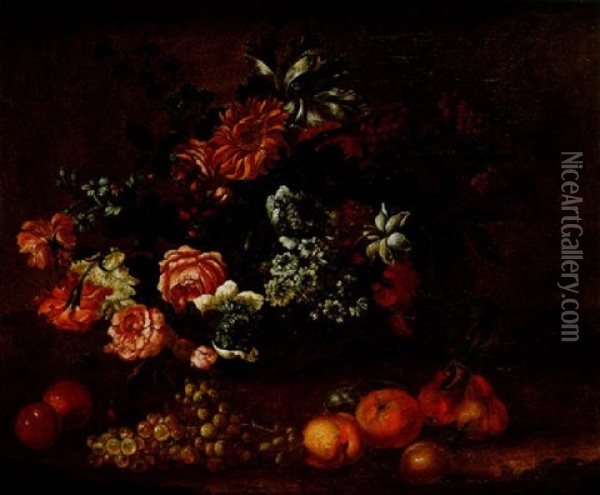 Bouquet De Fleurs Et De Fruits Oil Painting - Jean-Baptiste Belin de Fontenay the Elder