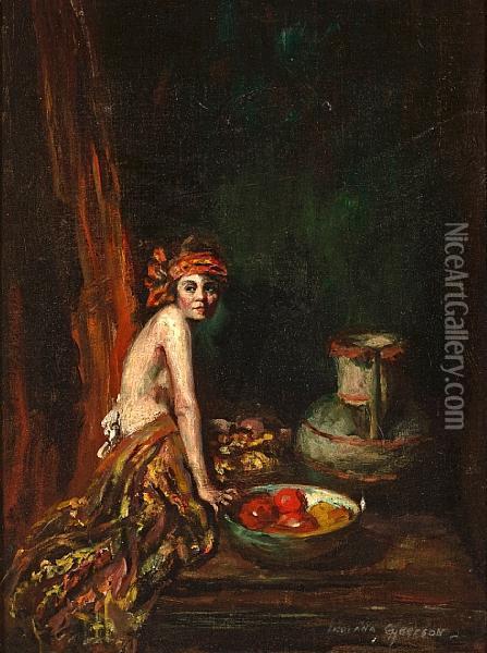 Woman With Bowl Of Fruit Oil Painting - Indiana Gyberson
