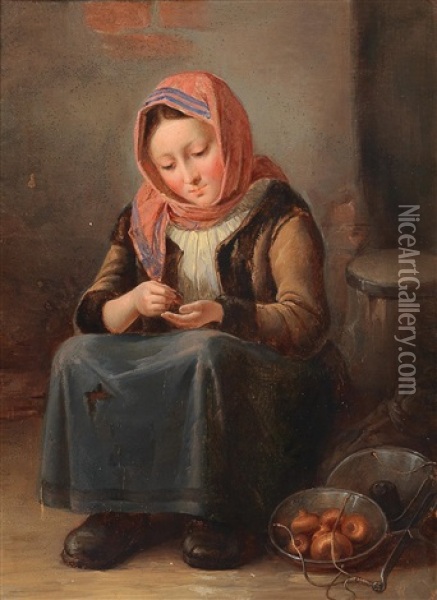 Young Onion Seller Oil Painting - Johann Baptist Reiter