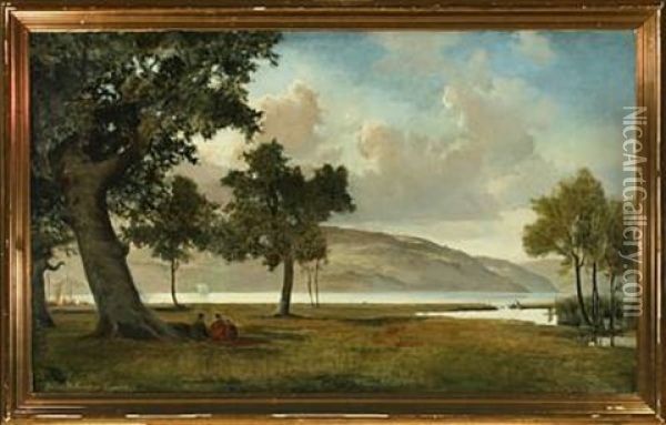 Persons Sitting Under A Tree Oil Painting - Daniel Hermann Anton Melbye