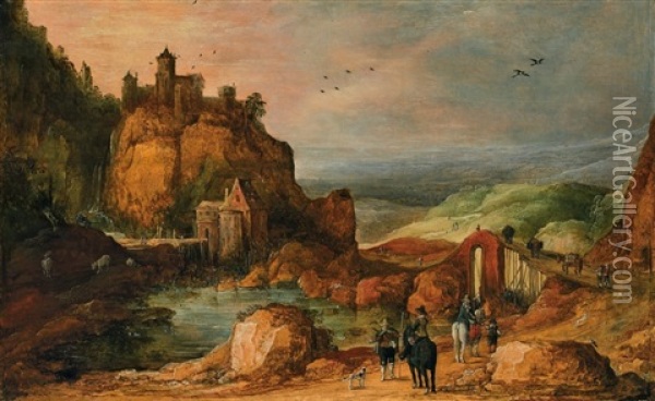 Gebirgslandschaft Mit Wasserfall Oil Painting - Joos de Momper the Younger