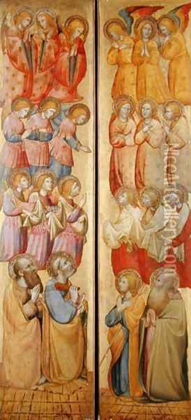 Left panel- St. Peter and St. Paul with Angels; Right panel- St. James and St. Andrew with Angels, c.1400 Oil Painting - Carlo da Camerino