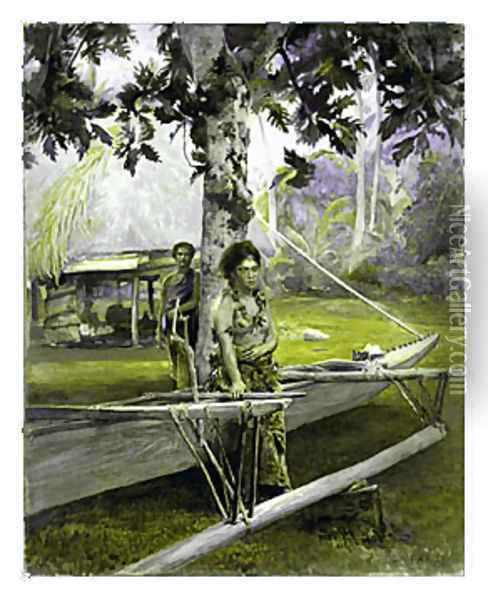 Portrait of Faase, the Taupo, or Official Virgin, of Fagaloa Bay, and Her Duenna, Samoa Oil Painting - John La Farge