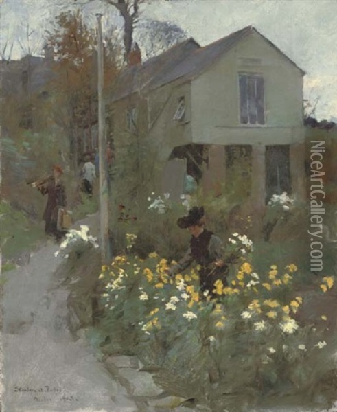 Picking Chrysanthemums Oil Painting - Stanhope Forbes