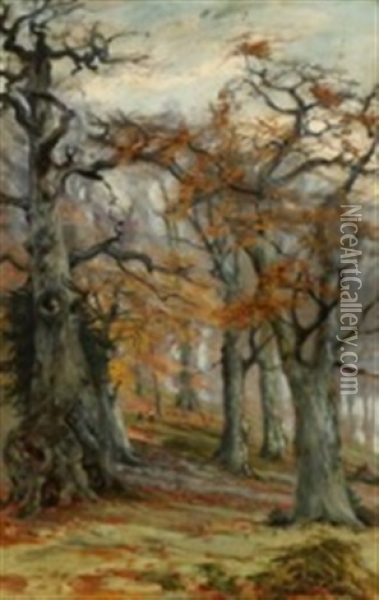 Two People In The Autumn Forest Oil Painting - Joachim Hinrich (Hinnerk) Wrage