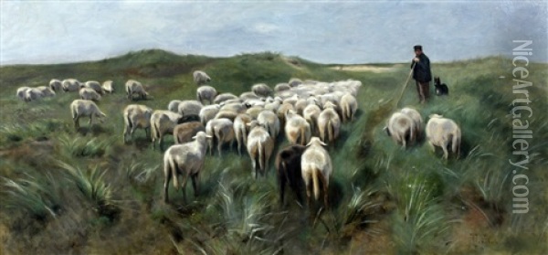 Herder Met Zijn Kudde Oil Painting - Herman Johannes van der Weele