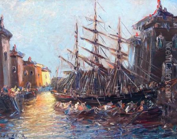 Fragata En El Puerto Oil Painting - Stephen Koek Koek