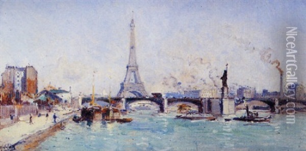 A View Of The Seine, Paris Oil Painting - Gustave Madelain