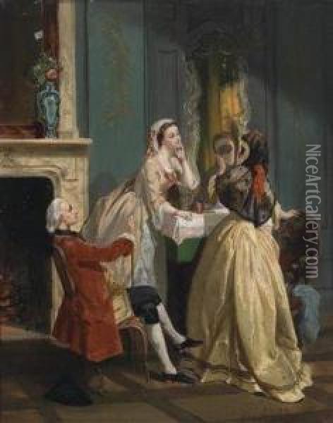 An Elegant Group Oil Painting - Adolphe Stache