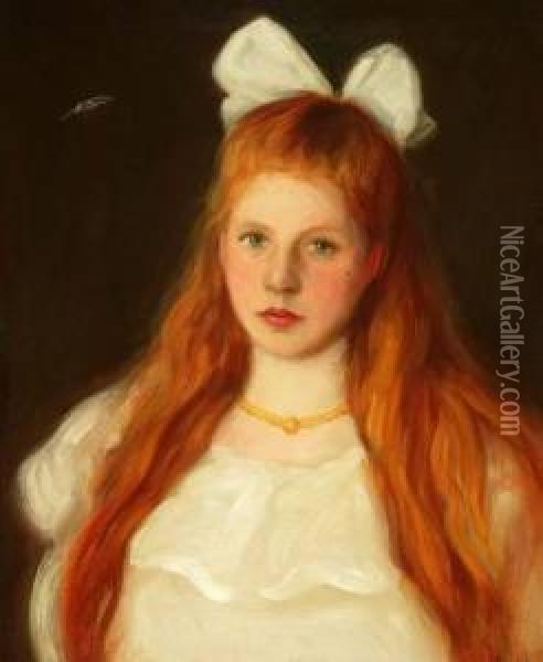 Young Girl With Bow Oil Painting - Roland Rood