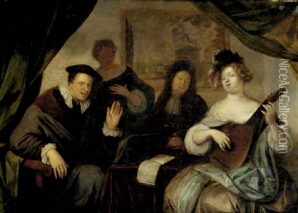 A Merry Company Making Music And Singing In An Interior Oil Painting - Richard Brakenburg