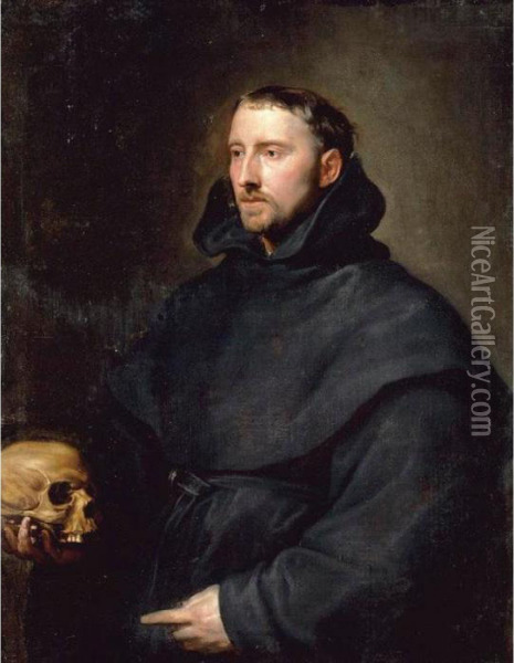 Portrait Of A Monk Of The Benedictine Order, Holding A Skull Oil Painting - Sir Anthony Van Dyck