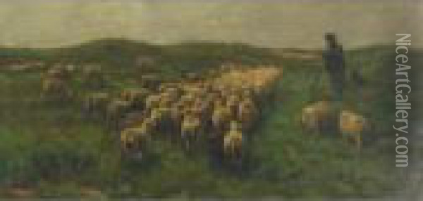 Shepherd And Flock Returning From Pasture Oil Painting - Anton Mauve