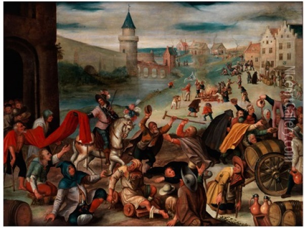 Das Fest Des Heiligen Martin (or Attributed To Pieter Balten) Oil Painting - Marten van Cleve the Elder