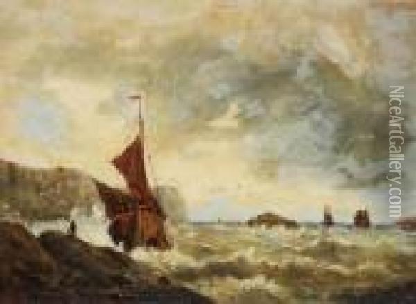 Yachts Near Rocky Coast Oil Painting - Francois Etienne Musin