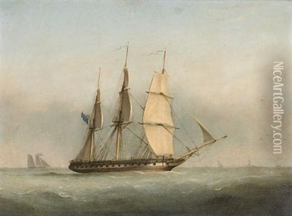 A 38-gun Frigate Backing Her Sails As She Prepares To Heave-to In The Channel Oil Painting - Nicholas Matthew Condy