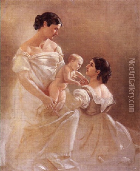 Zwei Frauen Mit Kind Oil Painting - Anselm Friedrich Feuerbach