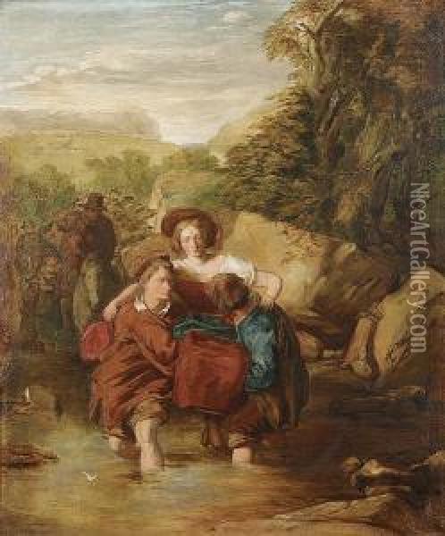 Crossing The Ford Oil Painting - William Mulready