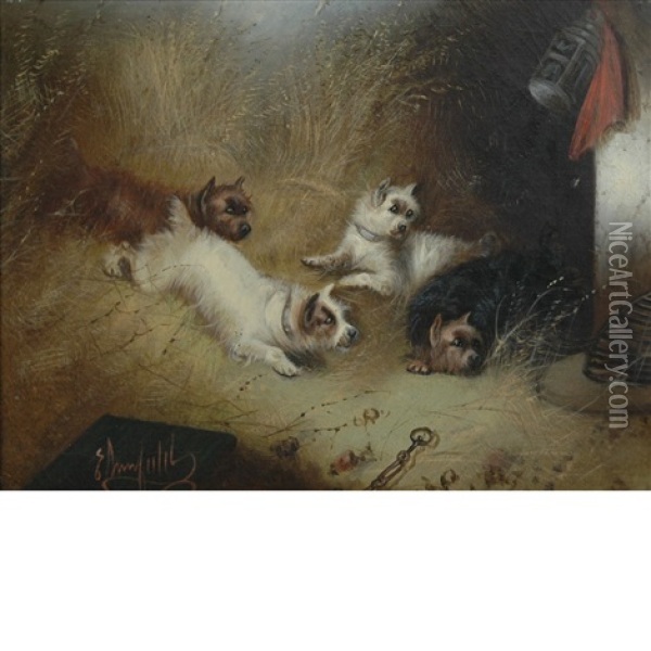 Terriers Ratting And Lunch For Three (2 Works) Oil Painting - Edward Armfield