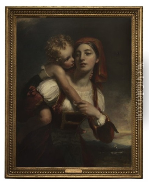 Portrait Of A Woman With A Child On Her Back Oil Painting - Henry William Pickersgill