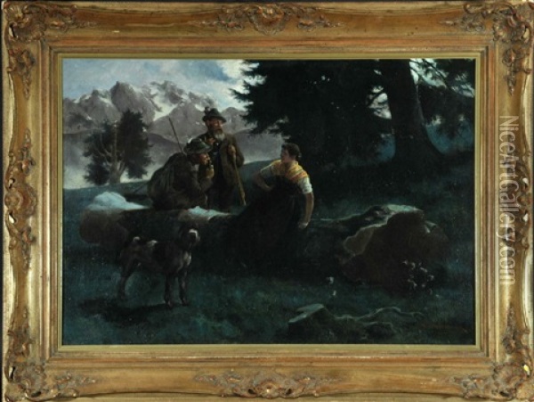 Mondnacht Auf Der Alm Oil Painting - August Wilhelm Dieffenbacher