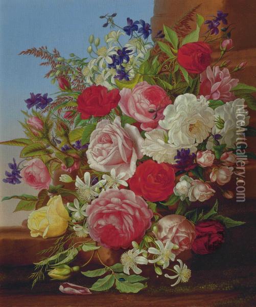 Still Life With Flowers Oil Painting - Adelheid Dietrich