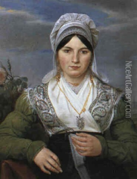 Portrait Of A Lady Knitting Lace Oil Painting - Jean Antoine Verschaeren
