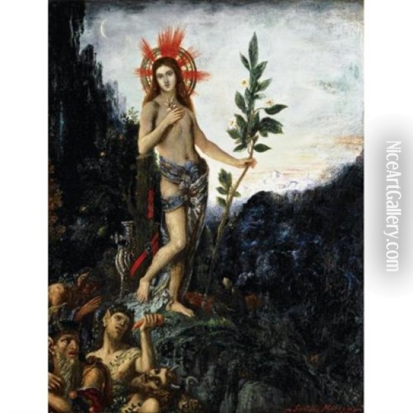 Apollon Recevant Les Offrandes Des Bergers Ou Apollon Et Les Satyres Oil Painting - Gustave Moreau