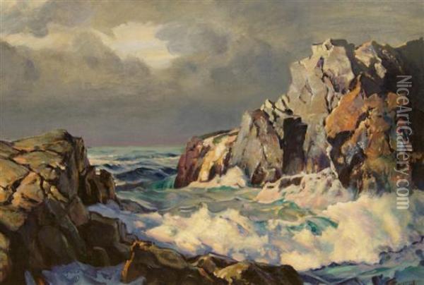 Rocky Coastal Inlet Oil Painting - Frederick Judd Waugh