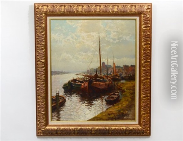 Boats In Amsterdam Oil Painting - Kees Terlouw