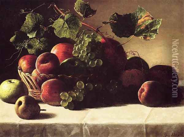 Still Life with Grapes and Peaches Oil Painting - George Hetzel