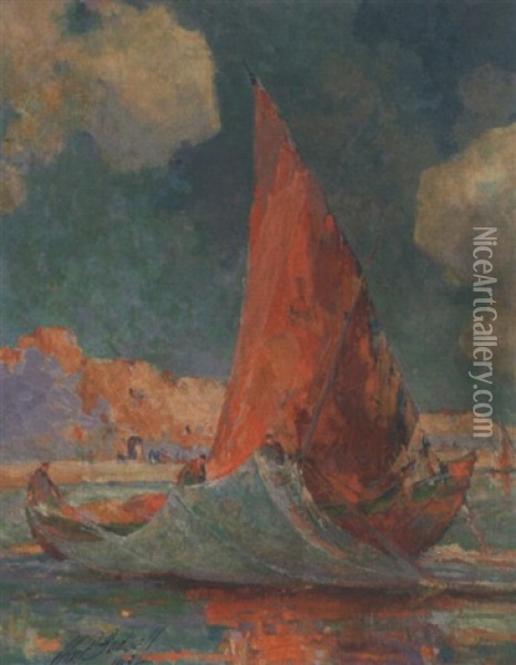 Harbor Scene Oil Painting - William P. Bodwell