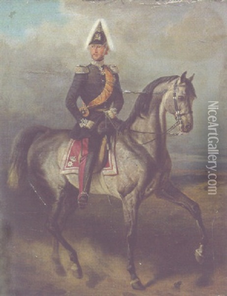 Equestrian Portrait Of Friedrich Franz Ii, Grand Duke Of Mecklenburg-schwerin Oil Painting - Theodor Schloepke