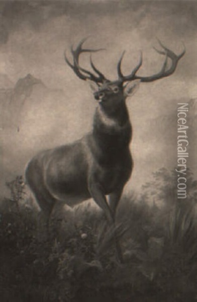 A Stag In A Landscape Oil Painting - Sir Edwin Henry Landseer