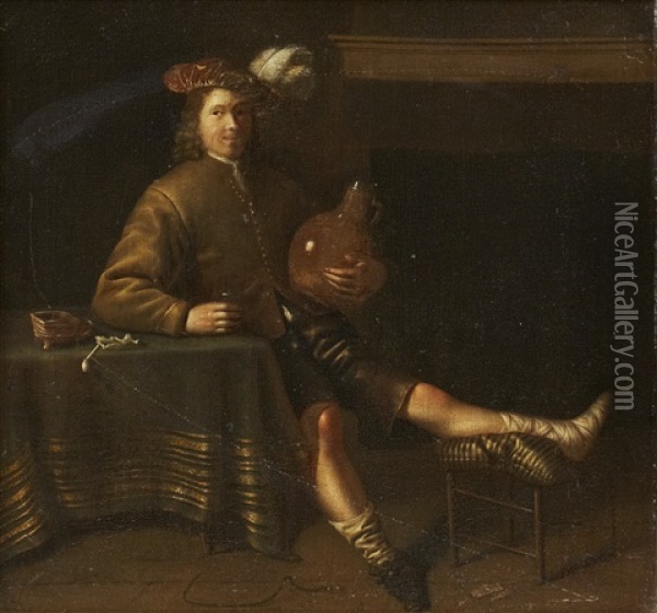 Man With Bandaid And A Jar Oil Painting - Pieter Harmensz. Verelst