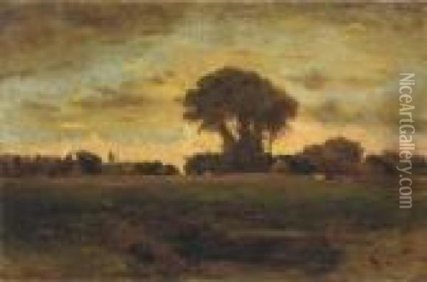 Sunset On A Meadow Oil Painting - George Inness