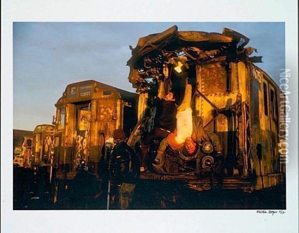 Duro And Shy147 On Wrecked Train Oil Painting - Martha Cope