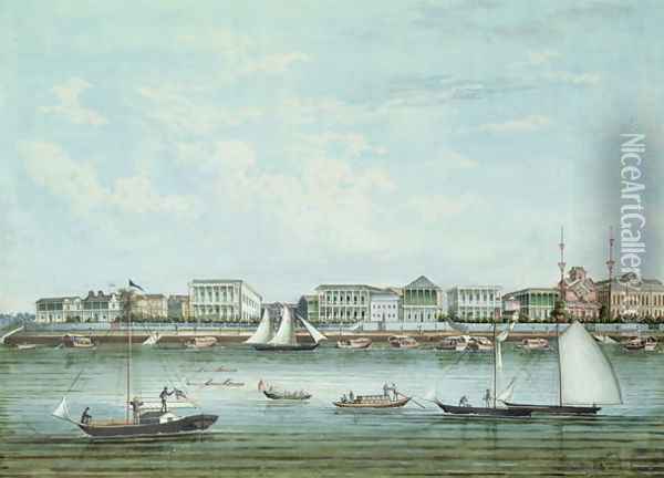 View of Shanghai, c.1860 Oil Painting - Tinqua