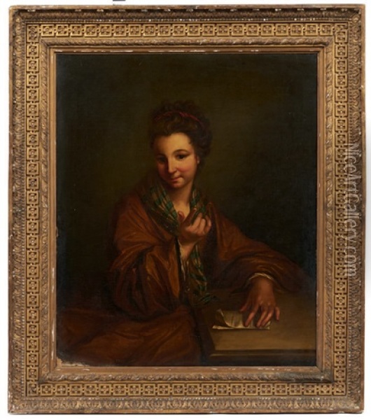 Jeune Femme A La Lettre Oil Painting - Jean-Baptiste Santerre