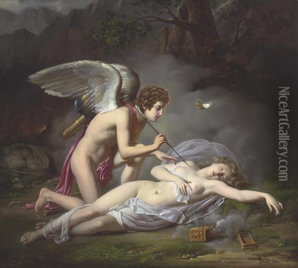L'amour Et Psyche Oil Painting - Michel Philibert Genod