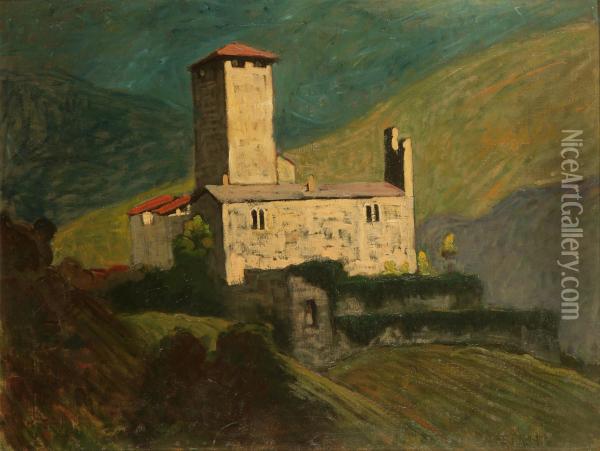 Castello Di Biansano (bergamo) Oil Painting - Romeo Bonomelli