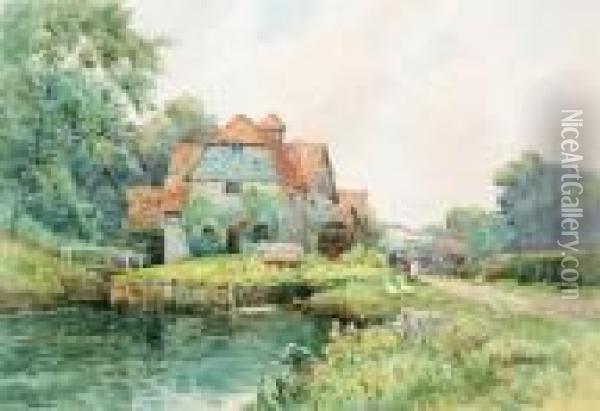 A Village Church; And Mapledurham Mill Oil Painting - Alfred de Breanski