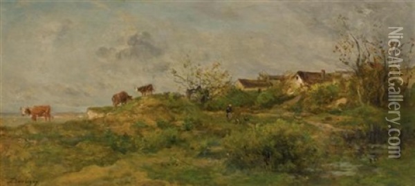 Kuhe Auf Der Weide Bei Villerville Oil Painting - Charles Francois Daubigny