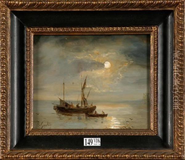 Marine Au Clair De Lune Oil Painting - Herminie Gudin