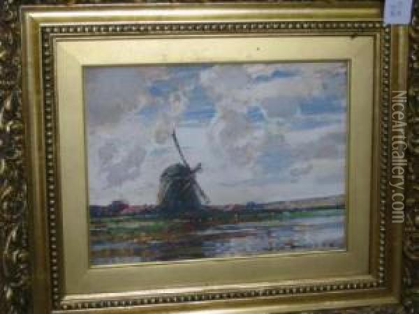 Landscape Withwindmill Oil Painting - Kershaw Schofield